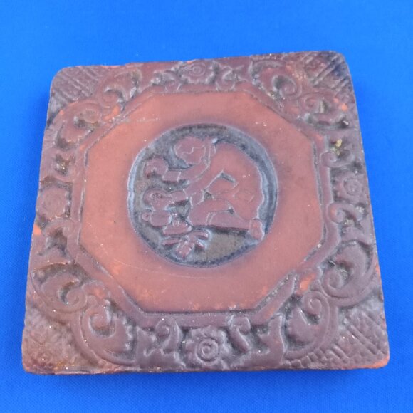 vintage moravian brown square tile artisan silversmith tile 4'' - Picture 1 of 7